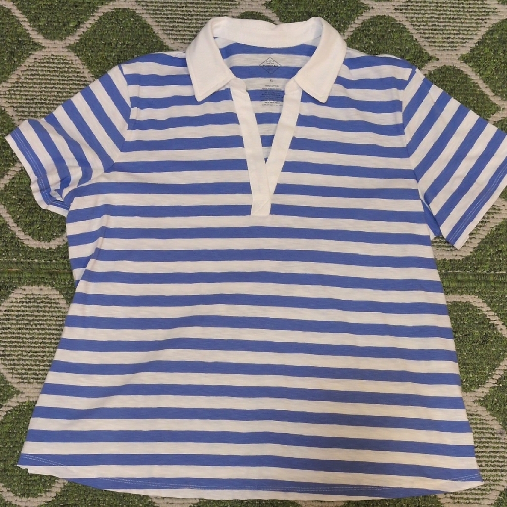 St. John's Bay Women's Blue and White Striped Blouse